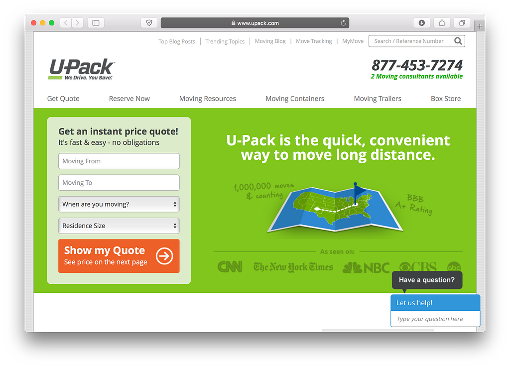 U-Pack’s quote form