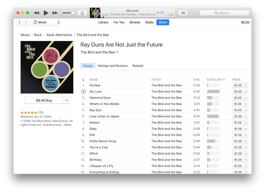 The iTunes store page for the album