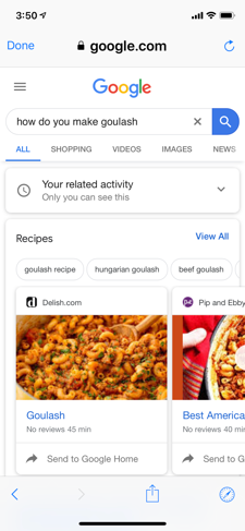 Web search results for the goulash recipe
