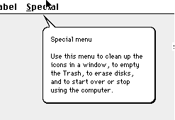 Balloon Help for the Finder’s Special menu